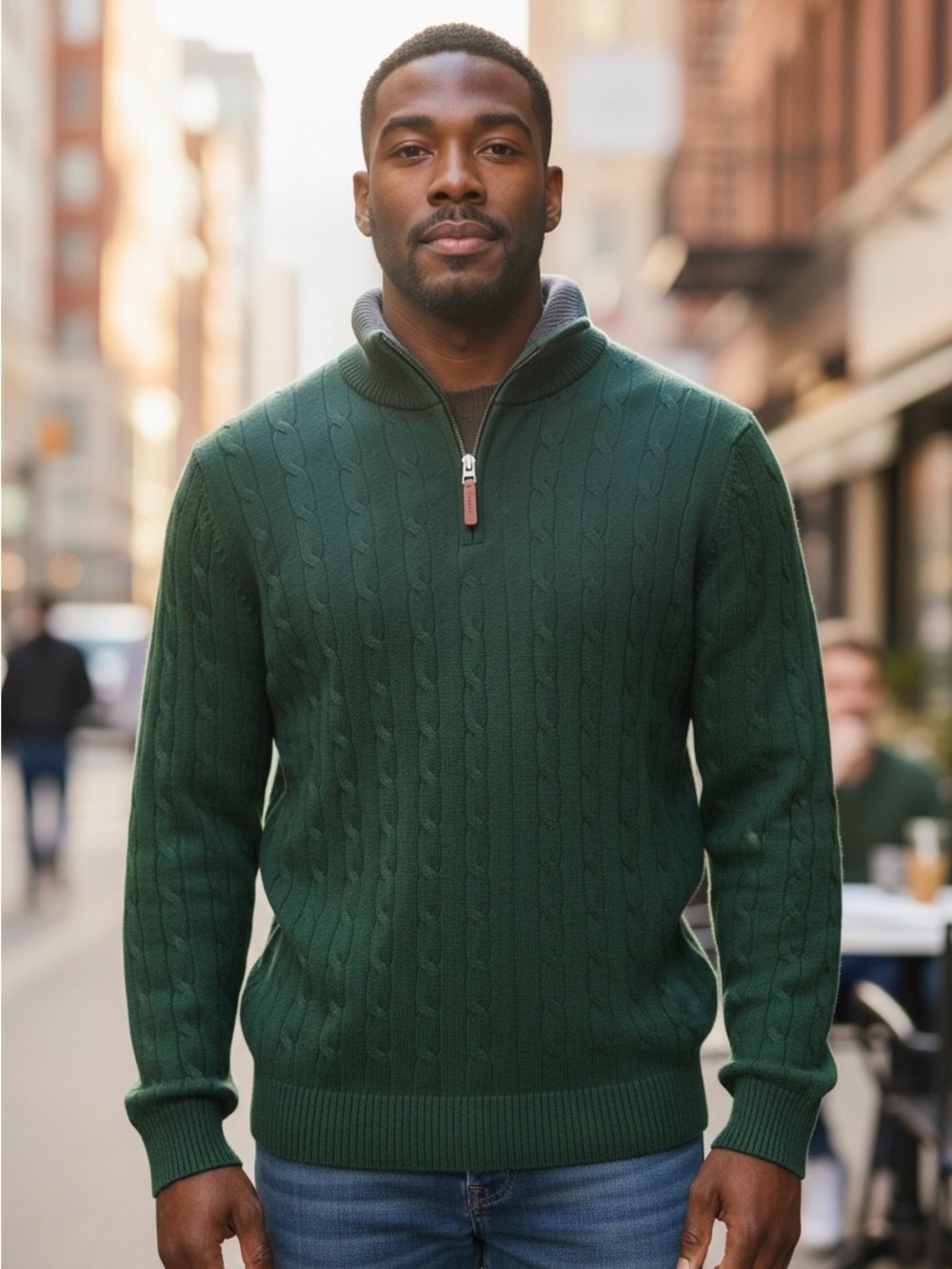 Club Room Dark Green Cable-Knit Half-Zip Sweater